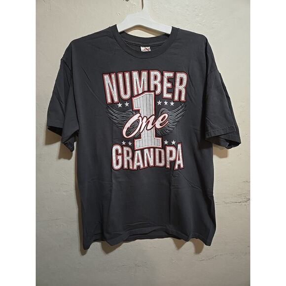 Number 1 Grandpa T Shirt Mens XL Short Sleeve Gray Wings - Picture 3 of 11